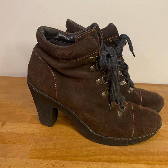 BOC Born Brown Concept Women Chunky Boots Lace Up Suede 8us - Picture 1 of 13